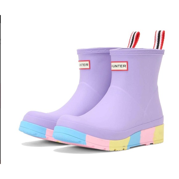 Hunter Play Short Womens Size 8 Rubber Rain Boots Stripe Sole Lavendar Mist New - Picture 4 of 6